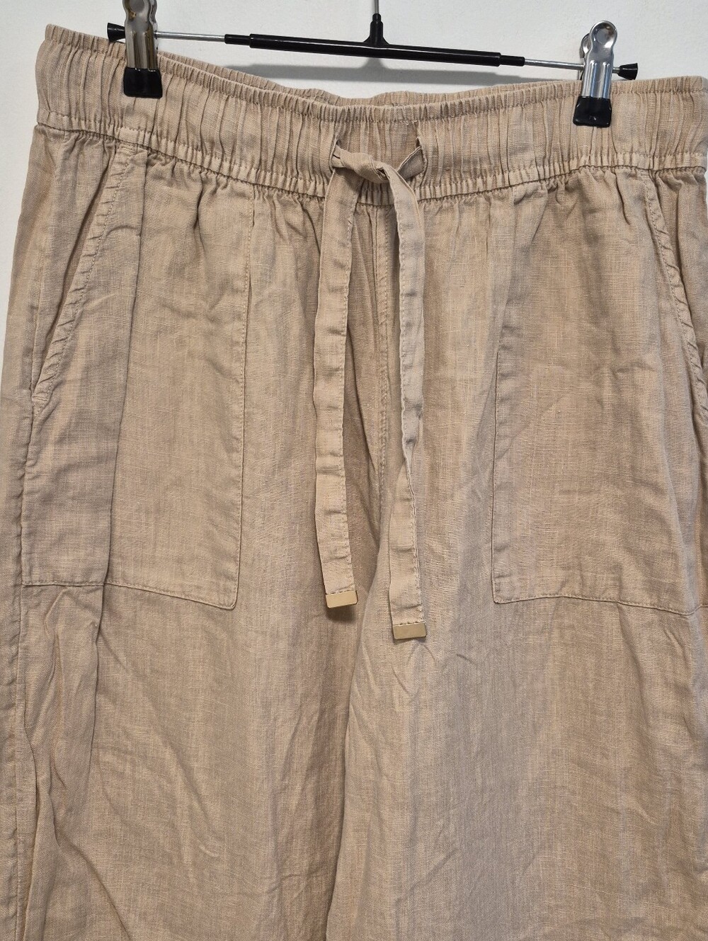 Joie 100% Linen Wide Leg Drawstring Pants Tan Beige Beachy Boho Coastal Size L - Picture 3 of 12